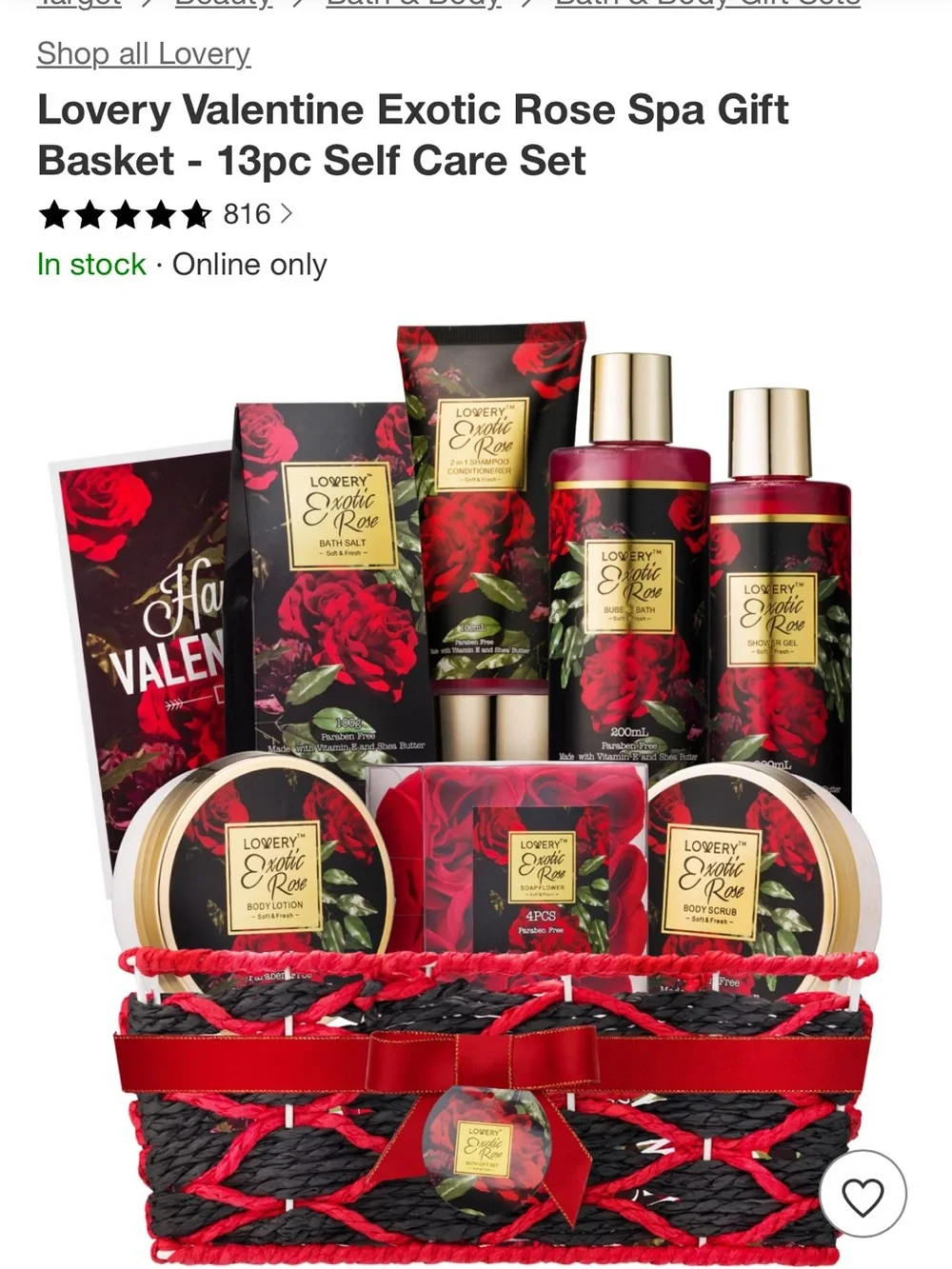 Luxurious Rose Bath & Body Gift Set - Red & Black